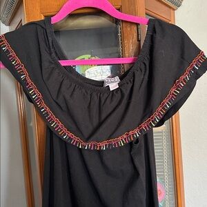 Chic Black Mini Dress with Red Trim